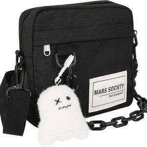 Versatile Nylon Crossbody Bag for Women and Men - Cute Ghost Pendant Included
